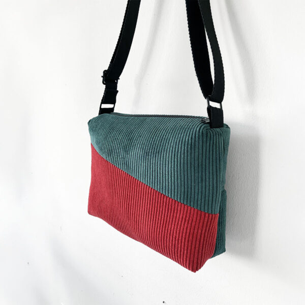 Bolso bandolera pana verde petroleo y rojo
